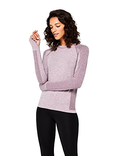 Marca Amazon - AURIQUE Camiseta Deportiva de Manga Larga sin Costuras Mujer, Morado (Purple Gumdrop Marl), 38, Label:S