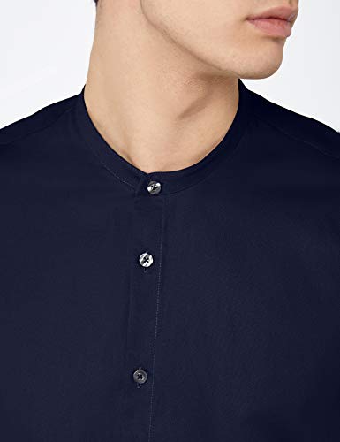 Marca Amazon - find. Grandad Cotton - Camisa Hombre, Azul (Navy), M, Label: M