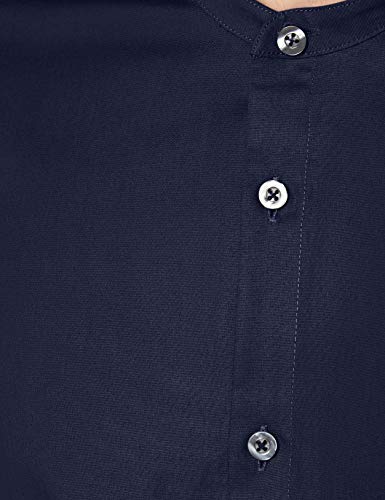 Marca Amazon - find. Grandad Cotton - Camisa Hombre, Azul (Navy), M, Label: M