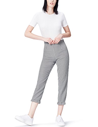 Marca Amazon - find. Pantalones Mujer, Negro (Black/white Check), 38, Label: S