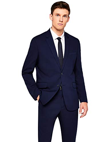 Marca Amazon - find. Stretch Regular Fit, Chaqueta de Traje para Hombre, Azul (Navy Navy), 48S, Label: 38S