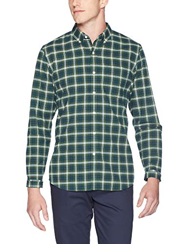 Marca Amazon – Goodthreads – Camisa Oxford a cuadros de manga larga y corte estándar para hombre, Azul (green navy tartan), US S (EU S)