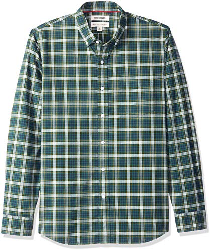 Marca Amazon – Goodthreads – Camisa Oxford a cuadros de manga larga y corte estándar para hombre, Azul (green navy tartan), US S (EU S)