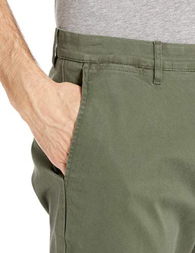 Marca Amazon - Goodthreads - Pantalón chino elástico de corte entallado, con efecto lavado y cómodo para hombre, Verde oliva, 33W x 30L