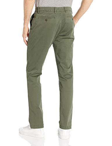 Marca Amazon - Goodthreads - Pantalón chino elástico de corte entallado, con efecto lavado y cómodo para hombre, Verde oliva, 33W x 30L