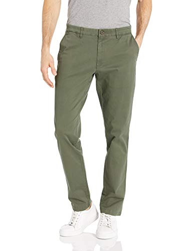 Marca Amazon - Goodthreads - Pantalón chino elástico de corte entallado, con efecto lavado y cómodo para hombre, Verde oliva, 33W x 30L