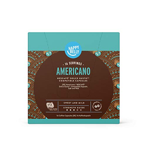 Marca Amazon - Happy Belly - Cápsulas de café Americano compatibles con NESCAFÉ® Dolce Gusto®, UTZ, 3x16 cápsulas (48 porciones)