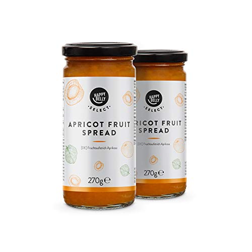 Marca Amazon - Happy Belly Select Mermelada de albaricoque, 100 % de fruta, 2 unidades de 270 g