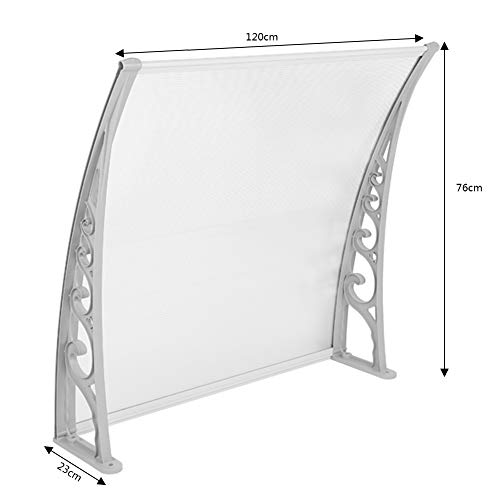 Marquesina para Puertas Ventanas Toldo Refugio de Nieve, Porche Delantero, Sombra Exterior, Techo, hecho en Cubierta de Policarbonato (76x120cm, Gris-Blanco)