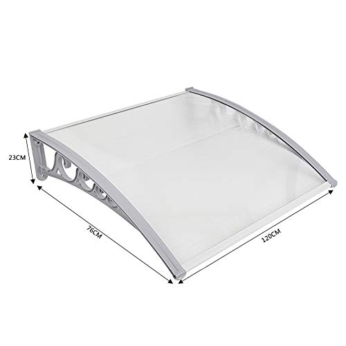 Marquesina para Puertas Ventanas Toldo Refugio de Nieve, Porche Delantero, Sombra Exterior, Techo, hecho en Cubierta de Policarbonato (76x120cm, Gris-Blanco)