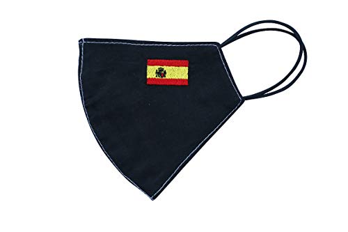 Máscara Facial Plegable con una Bandera Bordada de país de elección, Reutilizable y Lavable, Antipolvo, Protector Facial 100% algodón (Large, España)