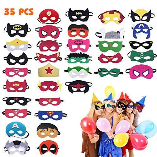 Máscaras de Superhéroe, Máscaras para Niños y Adultos, Máscaras de Cosplay de Superhéroe, Cuerda Elástica Máscaras de Ojos, Suministros de Fiesta de Superhéroes (35 Piezas )