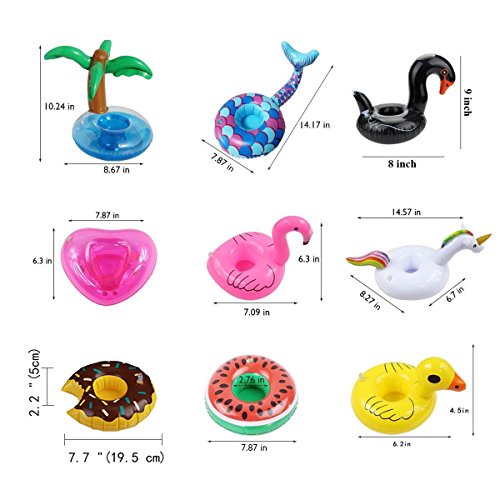 Mattelsen 12 Pcs Posavasos Hinchable de Flotador Unicornio & Flamingo con Bomba Colchonetas y Flotante Juguetes de Piscina Ocio Agua Diversión Juguetes Niños Adultos