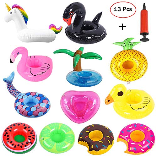 Mattelsen 12 Pcs Posavasos Hinchable de Flotador Unicornio & Flamingo con Bomba Colchonetas y Flotante Juguetes de Piscina Ocio Agua Diversión Juguetes Niños Adultos