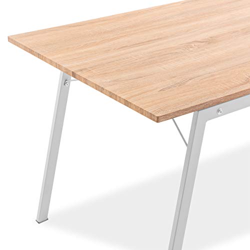 Mc Haus GASHIRA - Mesa Rectangular Comedor de madera Natural con estructura de Metal Blanca mate, Mesa Cocina Salón Diseño Moderno 160x80x75cm