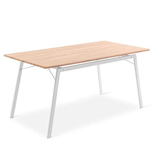 Mc Haus GASHIRA - Mesa Rectangular Comedor de madera Natural con estructura de Metal Blanca mate, Mesa Cocina Salón Diseño Moderno 160x80x75cm