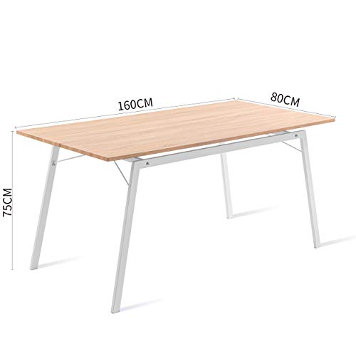 Mc Haus GASHIRA - Mesa Rectangular Comedor de madera Natural con estructura de Metal Blanca mate, Mesa Cocina Salón Diseño Moderno 160x80x75cm