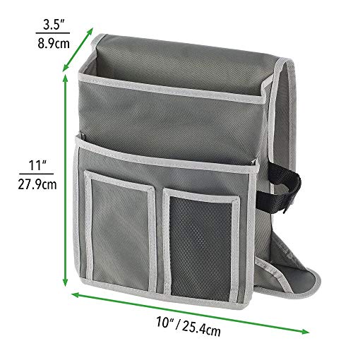 mDesign Bolsa para Colgar de la Cama – Organizador de Tela con 4 Compartimentos y Soporte para Botellas – Organizador con Bolsillos de poliéster para Libros, revistas, móvil, Botella, etc. – Gris