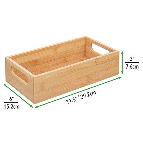 mDesign Caja de bambú con asas – Práctica cesta guardatodo abierta para útiles de oficina – Cajón organizador de escritorio de madera para bolígrafos y otros elementos – color natural