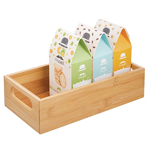 mDesign Caja organizadora con asas – Práctico cajón de madera para almacenar alimentos, especias, nueces o botellas – Organizador de cocina abierto en madera de bambú – color bambú
