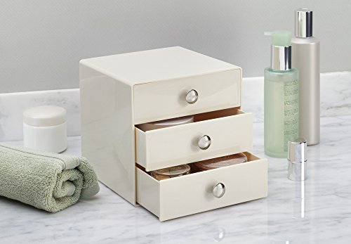 mDesign Caja organizadora para artículos de bebés – Organizador de plástico de color crudo con 3 cajones – Cajonera de plástico para los biberones, chupetes y otros accesorios para bebés