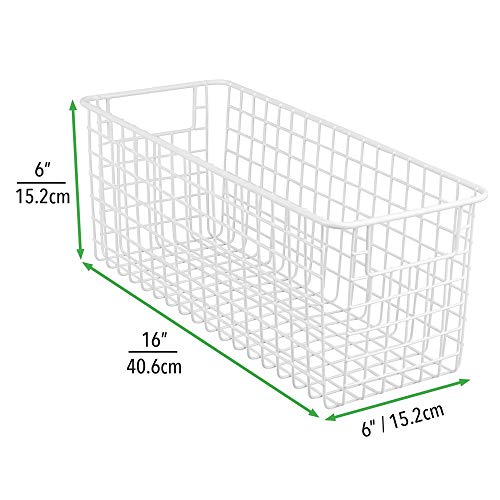 mDesign Cesta de almacenaje multiusos – Cesta organizadora alta con asas – Cesta metálica de alambre y compacta para cocina, baño, oficina y otras estancias – blanco mate