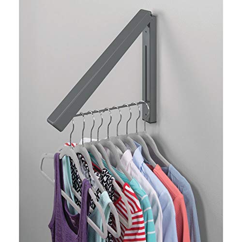 mDesign Colgador abatible para tendedero – Escuadra metálica para Colgar Todo Tipo de Prendas – Perchero de Pared Plegable con Barra para Colgar Perchas de Ropa – Gris Pizarra