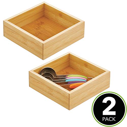 mDesign Juego de 2 cajones de almacenaje – Cajas de bambú multifunción para armarios, cajones y superficies – Organizadores de madera abiertos de bambú ecológico – color natural