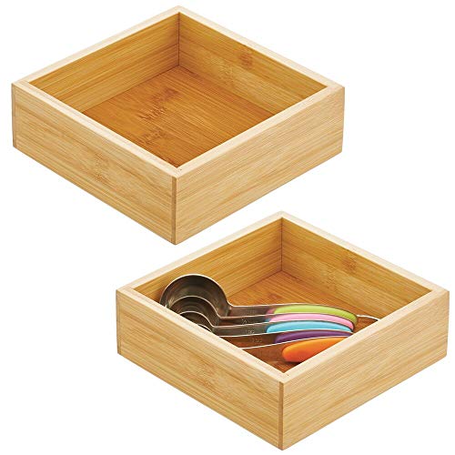 mDesign Juego de 2 cajones de almacenaje – Cajas de bambú multifunción para armarios, cajones y superficies – Organizadores de madera abiertos de bambú ecológico – color natural