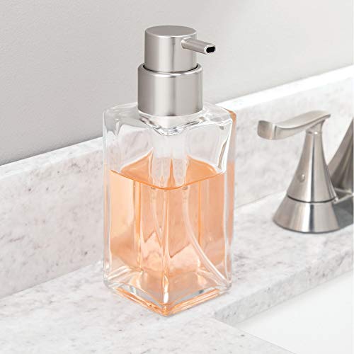 mDesign Juego de 2 dispensadores de jabón rellenables – Dosificadores de jabón cuadrados de cristal y plástico – Dosificador de baño o cocina con 414 ml de capacidad – transparente/plateado mate