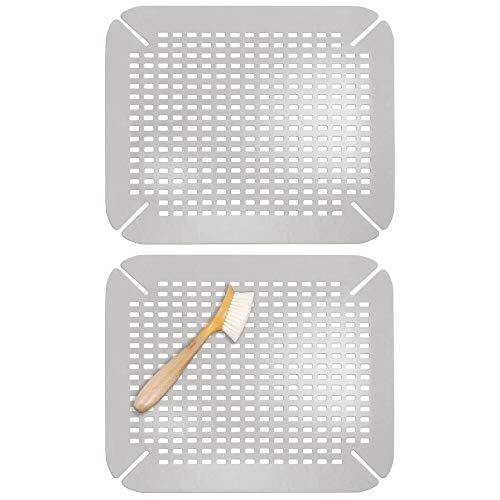 mDesign Juego de 2 escurreplatos adaptables para cocina – Protector de fregadero grande de plástico sin BPA – Práctica alfombrilla protectora de platos y vasos con diseño de rejilla – gris