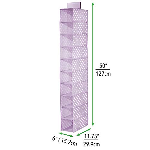 mDesign Juego de 2 estanterías Colgantes para el Armario – Armario de Tela con 10 Compartimentos para Dormitorio y Cuarto Infantil – Organizador de armarios con diseño de Lunares – Lila Claro/Blanco