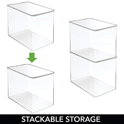 mDesign Juego de 4 organizadores de nevera – Cajas apilables de almacenamiento para despensa y estantes de cocina – Organizador de cocina alto, con tapa abatible y de plástico sin BPA – transparente