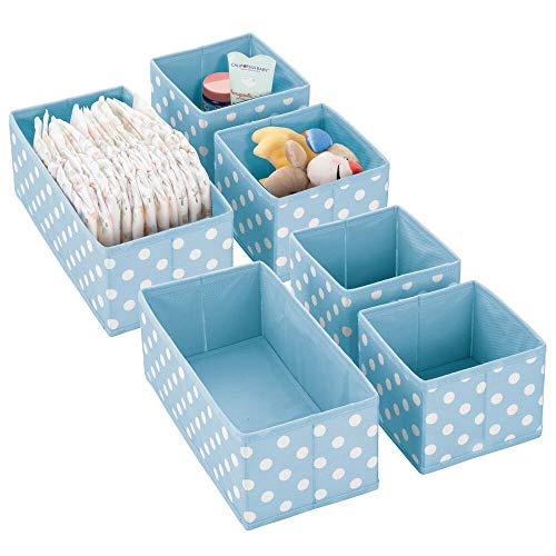 mDesign Juego de 6 Cajas de almacenaje para Cuarto Infantil y baño – Cestas organizadoras con diseño en Zigzag – 6 organizadores de armarios de Fibra sintética en Dos tamaños – Azul Claro/Blanco