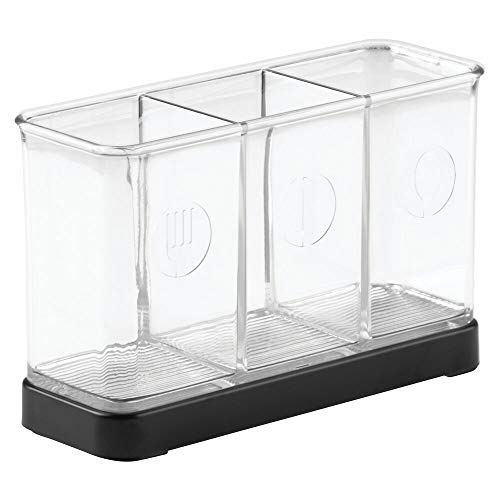 mDesign - Organizador de utensilios y cubiertos, para mesada de la cocina; guarda espátula, vajilla - Negro mate/claro - Paquete de 2