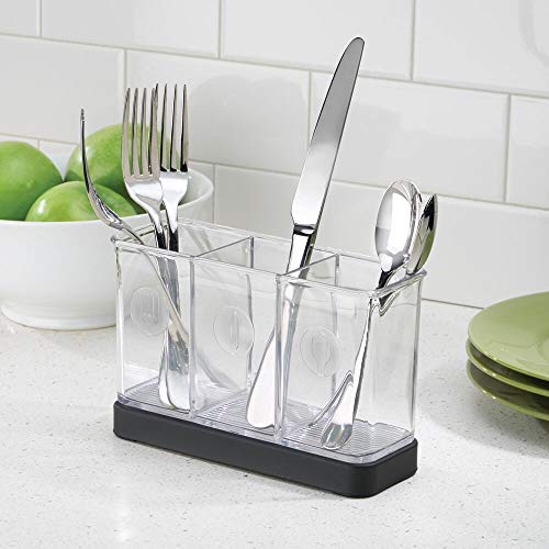 mDesign - Organizador de utensilios y cubiertos, para mesada de la cocina; guarda espátula, vajilla - Negro mate/claro - Paquete de 2