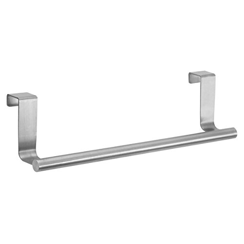 mDesign Toallero sin taladro – Percha para puerta de acero inoxidable ideal para paños de cocina o toallas de baño – Montaje fácil, se cuelga en las puertas de los armarios – plateado