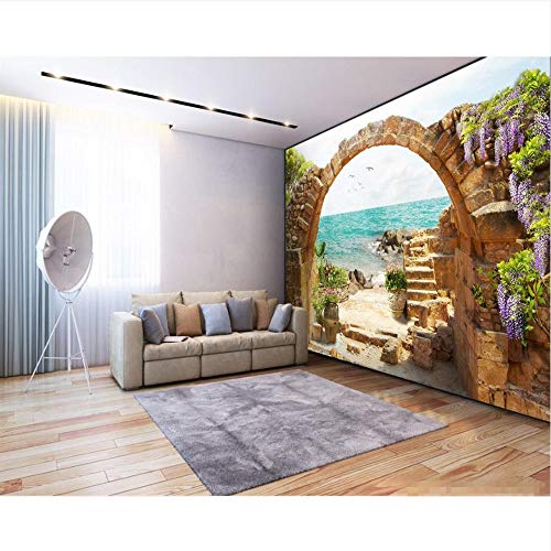 Meaosy Fondos De Pantalla Personalizados En 3D Para La Sala De Estar Nuevo Fondo De Pantalla De Material De Seda Jardín Del Hotel Arcos De Piedra Vista Al Mar Papel Tapiz Fotográfico-400X280Cm