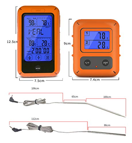 MEASBQ Termómetro de Alimentos, Alimentos con Pantalla táctil inalámbrica, termómetro de Doble Tenedor, Parrilla de Cocina, termómetro Digital de Doble Canal, con sonda de Acero Inoxidable-Black