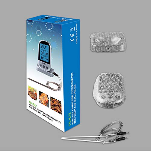 MEASBQ Termómetro inalámbrico para Alimentos Termómetro inalámbrico para Parrilla de Doble sonda, termómetro Digital para cocinar Alimentos, Cocina de Lectura instantánea, Barbacoa, Agua-Silver