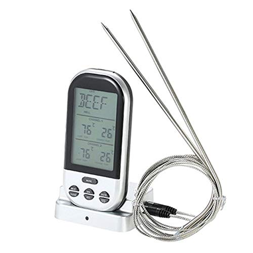 MEASBQ Termómetro inalámbrico para Alimentos Termómetro inalámbrico para Parrilla de Doble sonda, termómetro Digital para cocinar Alimentos, Cocina de Lectura instantánea, Barbacoa, Agua-Silver