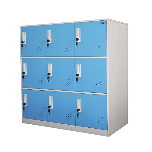 MECOLOR - Armario de metal para oficina (tamaño pequeño), recubrimiento en polvo, azul, 9D