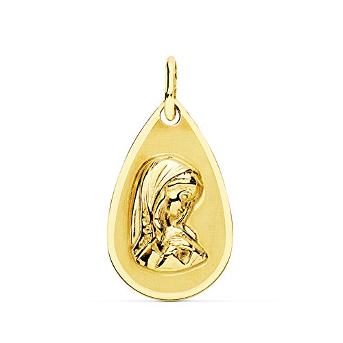 Medalla Virgen Niña Lágrima Oro Amarillo 18 Kilates 19mm - Joya Personalizable, Grabado gratuito