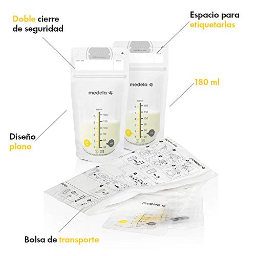 Medela Bolsas de almacenamiento y conservación para leche materna. Paquete de 25 unidades. Fáciles de usar, higiénicas y seguras para almacenar, transportar y calentar la leche materna.