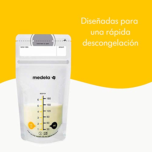 Medela Bolsas de almacenamiento y conservación para leche materna. Paquete de 25 unidades. Fáciles de usar, higiénicas y seguras para almacenar, transportar y calentar la leche materna.