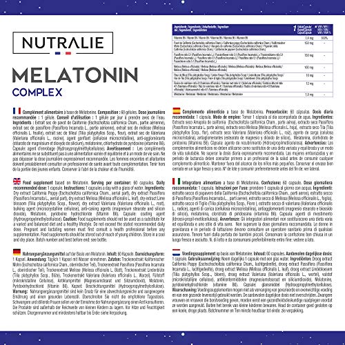 Melatonina Pura 1,8mg con Valeriana y Tila | Conciliar el Sueño, Insomnio y Descansar Mejor con Melatonina, Valeriana, Tila, Pasiflora, Melisa y Amapola de California | 60 Cápsulas Veganas Nutralie