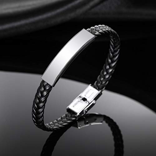 MeMeDIY Nombre Pulsera Pulseras Personalizadas para Mujeres Pulseras Personalizadas para Niños Hombres Niñas Acero Inoxidable Grabado De Cuero Genuino Brazalete Trenzado Ajustable (6 Colores)