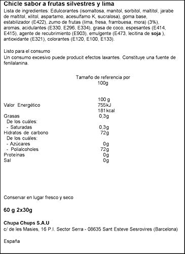 Mentos Chicle Frutas Silvestres, Sin Azúcar - 2 unidades de 30 gr. (Total 60 gr.)