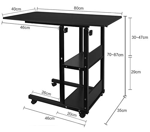 Mesa de cama médica con ruedas, 3 niveles de almacenamiento para libros, portátil, soporte para computadora portátil, mesa de TV, mesa de sofá, mesa auxiliar de café, mesa auxiliar para