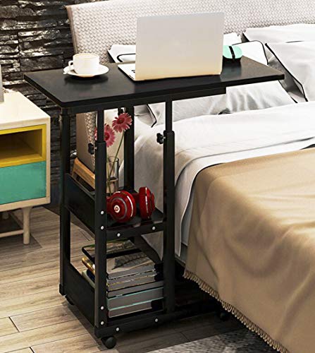 Mesa de cama médica con ruedas, 3 niveles de almacenamiento para libros, portátil, soporte para computadora portátil, mesa de TV, mesa de sofá, mesa auxiliar de café, mesa auxiliar para